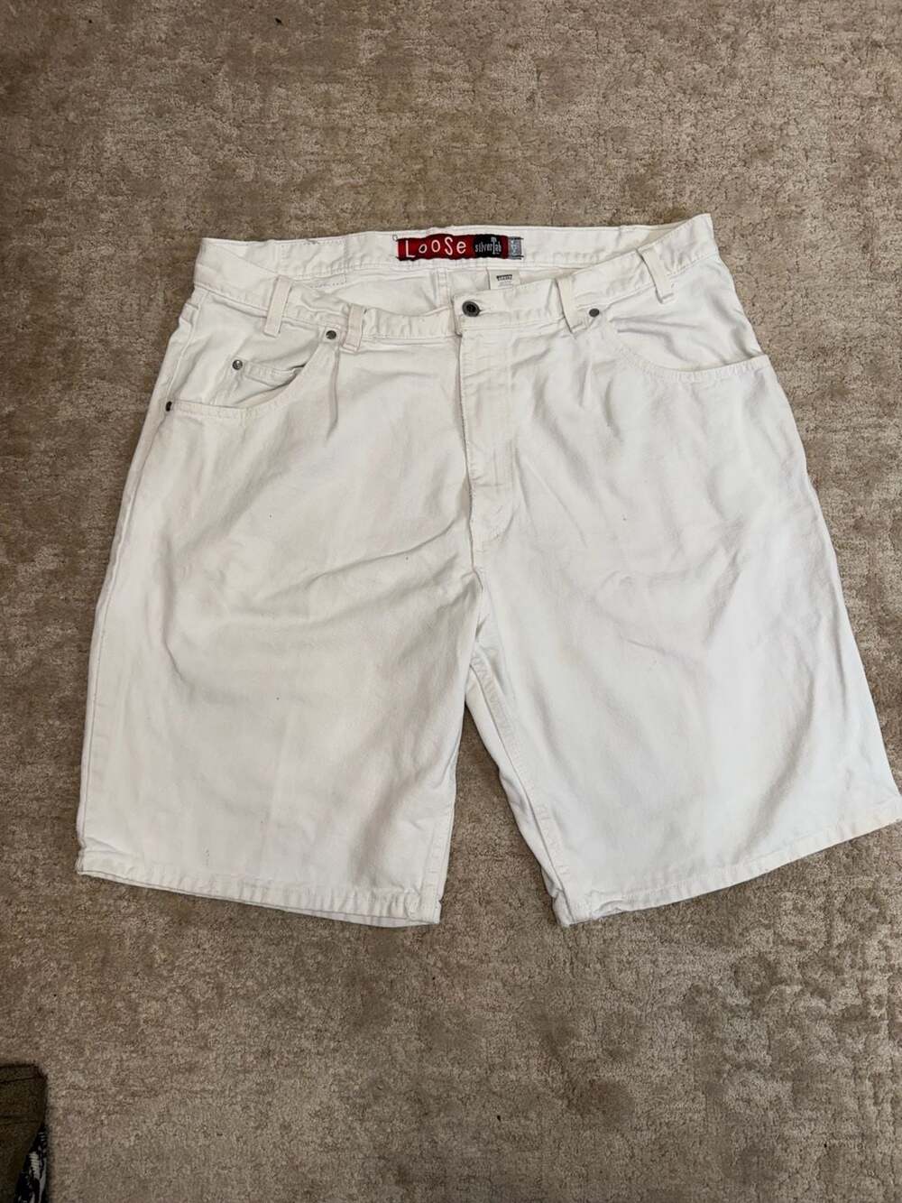 Vintage 90s Levi's SilverTab Loose Fit White Denim Shorts Size 40